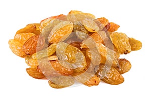 Raisins sultanas on white background. Closeup.