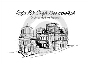 Raja bir singh dei cenotape orchha madhya pradesh India building vector illustration