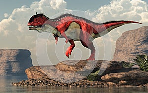 Rajasaurus by an Arid Lake
