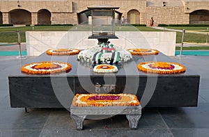 Rajghat, New Delhi. Memorial at Mahatma Gandhis body cremation place, Delhi