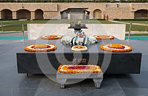 Rajghat, New Delhi. Memorial at Mahatma Gandhis body cremation place, Delhi