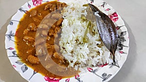 Rajma Chawal served in a dish.