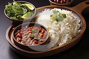 Rajma Masala Curry in black bowl on dark slate table top. Red Kidney Bean Dal is indian cuisine vegetarian dish. Asian food, meal