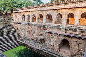 Rajon Ki Baoli step well in the Mehrauli Archaeological Park in Delhi, Ind