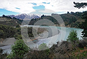 Rakaia Gorge river landscape in winter in New Zealand photo