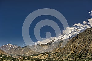 Rakaposhi peak 7788m Nun`s Head and Hunza Valley, Gilgit Northern Pakistan. Passu region