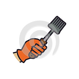 Rake hand garden gardening tool icon. Vector graphic