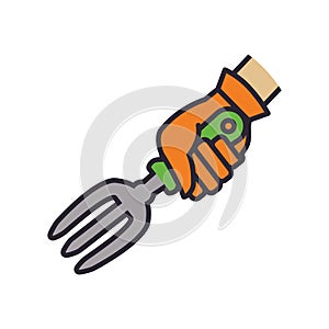 Rake hand garden gardening tool icon. Vector graphic