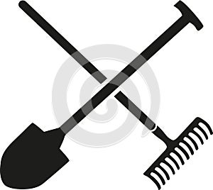 Rake with shovel crossed