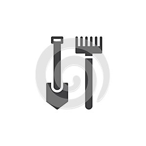 Rake and shovel icon vector, filled flat sign