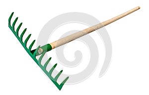 rake with tines pointing up with handle isolated