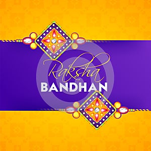 Raksha Bandhan greeting card design with illustration of rakhi m