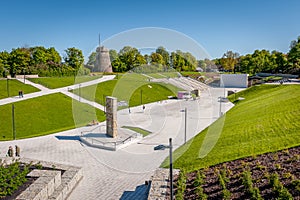 Outdoor stage and recreation area  in the park.