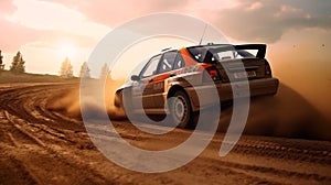 Rally car on dirt track. Generative AI