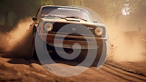 Rally car on dirt track. Generative AI