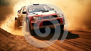 Rally car on dirt track. Generative AI