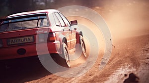 Rally car on dirt track. Generative AI