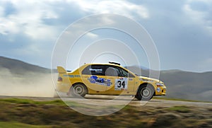 Rally car running fast