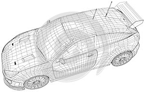Rally and drift car vector Wire-frame isolated on background. Vector rendering of 3d.
