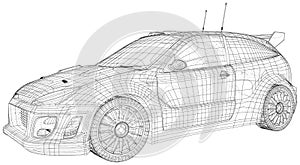 Rally and drift car vector Wire-frame isolated on background. Vector rendering of 3d.