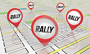 Rally Locations Map Pins Events Planned Spots Areas 3d Illustration