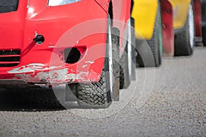 Rally racing car at start line