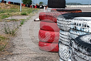 rally track marked with old tires painted red and white