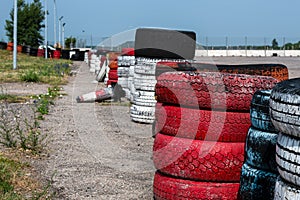 rally track marked with old tires painted red and white