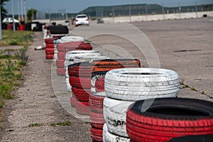 rally track marked with old tires painted red and white