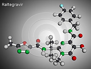 Raltegravir, RAL molecule. It is antiretroviral medication, used to treat HIV, AIDS. Molecular model photo