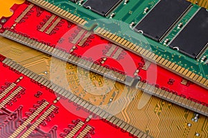 RAM card, green and red colors lying on the motherboard.