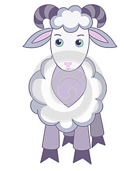 Ram, cute lamb in children\'s style - vector full color picture.