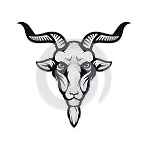 Ram Goat Sheep Head Mascot Logo, Stylizing Goat`s head isolated on white