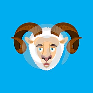 Ram happy face emotion avatar. Sheep merryl emoji. Farm animal.