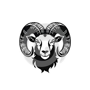Ram Head Icon, Sheep Logo, Mutton Template, Bighorn Pictogram, Minimal Lamb Symbol