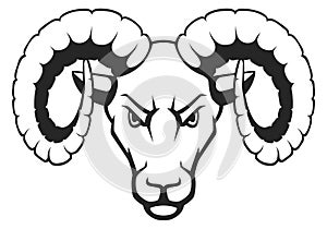 Ram head. Wild sheep animal black icon