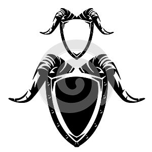 Ram horns and security shield black and white vector design