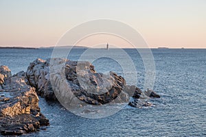 Ram Island Ledge Lighthouse at Sunrise at the North Entrance to