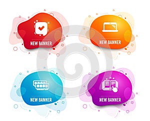 Ram, Laptop and Confirmed icons. Technical documentation sign. Vector