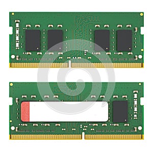 RAM for laptop SO-DIMM DDR4, on a white background in isolation, view from two sides