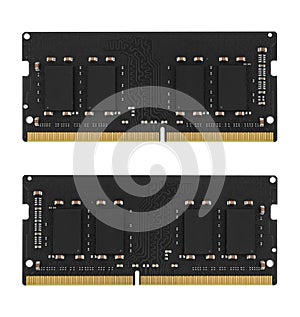 RAM for laptop SODIMM, on a white background, view from two sides