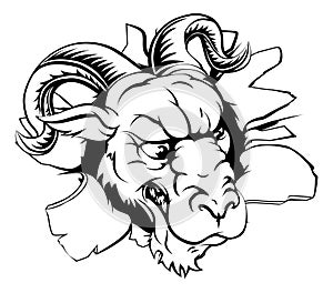 Ram mascot breaking through wall