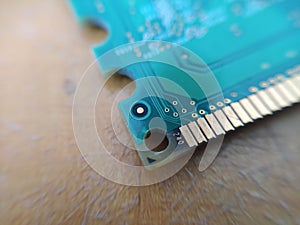 Memory circuit board of computer macro close-up