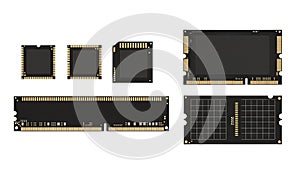 RAM Memory and Processor Chips Vector Set