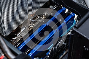 RAM modules plugged into DIMM slots on the motherboard in a dual channel system.