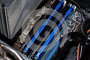 RAM modules plugged into DIMM slots on the motherboard in a dual channel system.