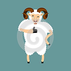 Ram thumbs up and winks emoji. Sheep Farm Animal happy emoji. Vector illustration