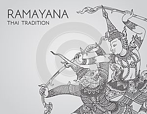 Rama battle a giant of thai tradition style for greeting card design.
