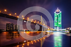 Rama IX Bridge on Chao Phraya River at Night