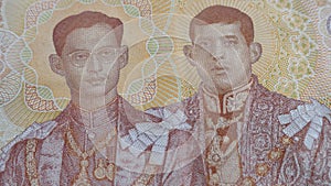 Rama IX and Rama X on Thailand THB baht banknote